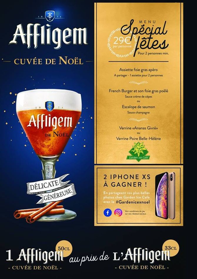 menu de noël et concours pour gagner un iphone Xs gratuit chez Garden Ice Café