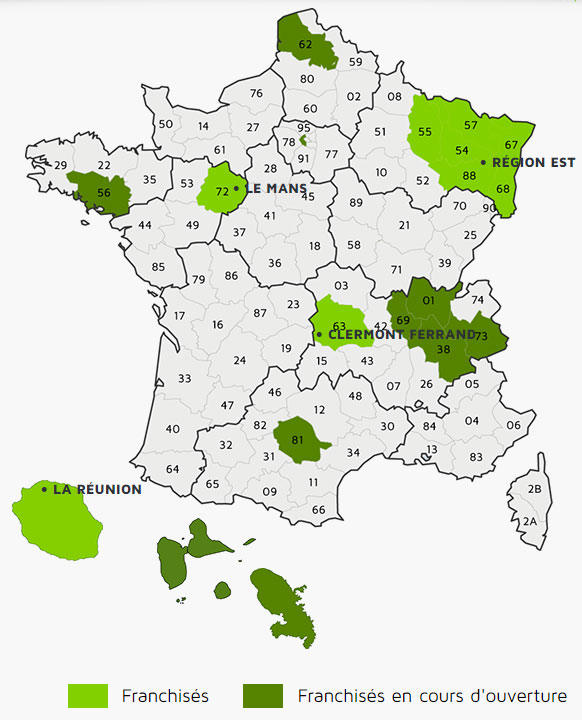 carte de France - implantations réseau GEOLIC SOLUTIONS
