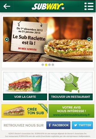 Franchise Subway application mobile