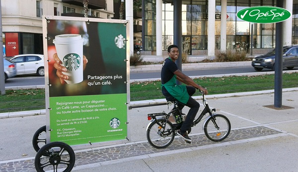 Opération de street marketing mise en place par l'agence Opé Spé pour l'ouverture de Starbucks de Montpellier