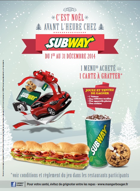 Grand jeu de Noël dans les restaurants SUBWAY