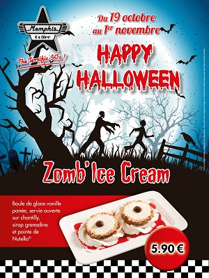 dessert zob'ice cream, spécial Halloween, dans les restaurants Memphis Coffee