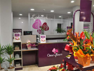 Concept de magasin Coeur de Fleurs avec atelier de fleuriste