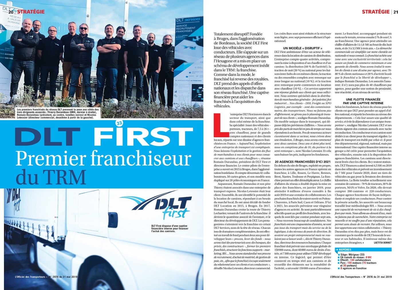 Article DLT First dans l'officiel des transporteurs