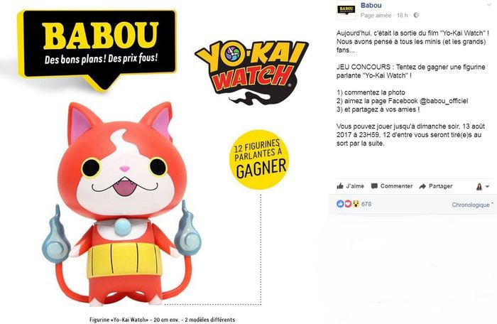 concours facebook de babou pour gagner des figurines yo kai watch gratuites