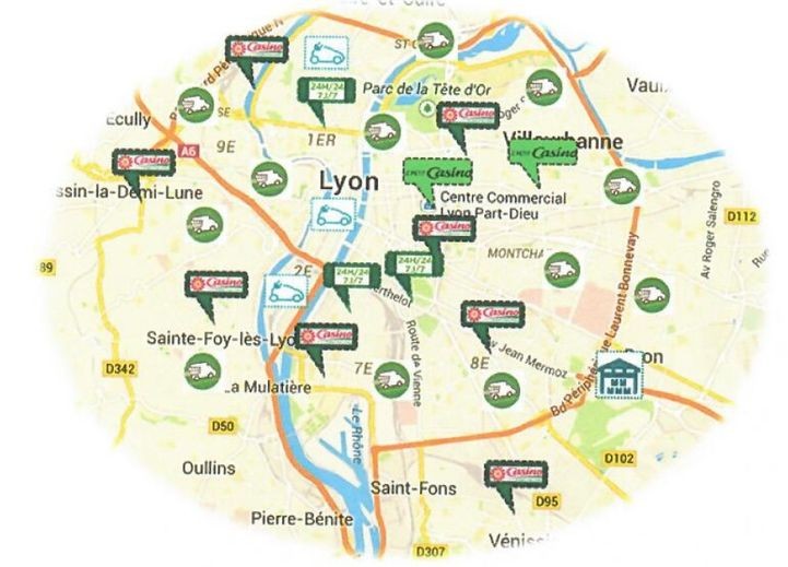 carte des magasins Casino de Lyon 