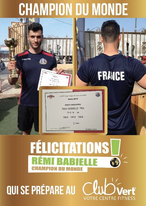 remi babielle, champion du monde force athlétique, adhérent club vert nevers