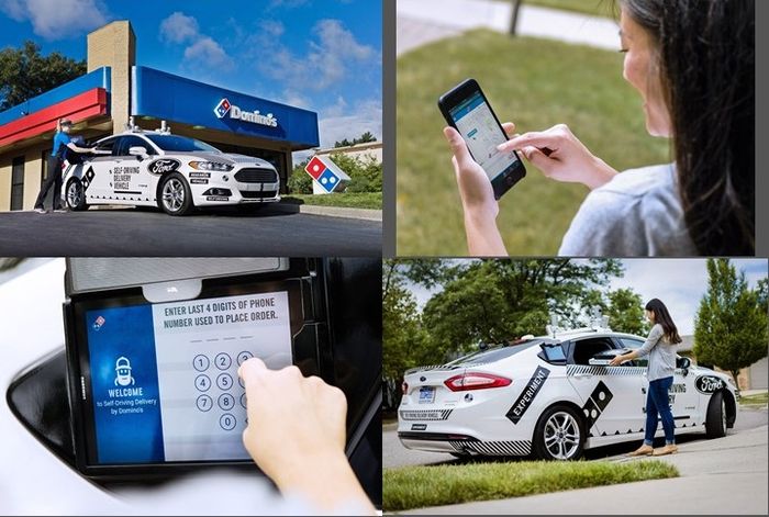 livraison de pizza par véhicule autonome Ford Mondeo sans chauffeur