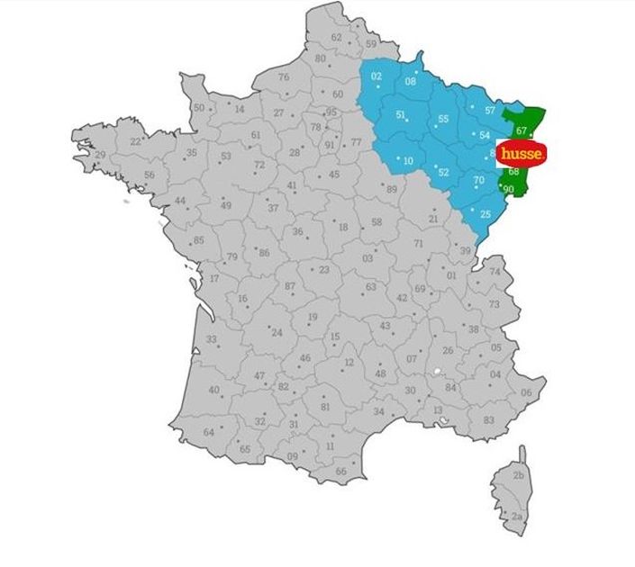 carte de france avec est du pays en exergue