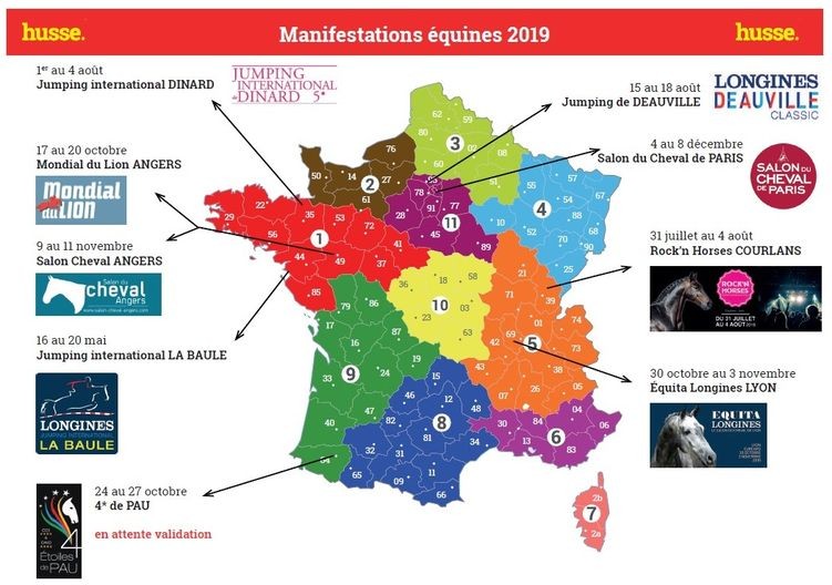 carte de france des manifestations équines 2019 auxquelles va participer HUSSE