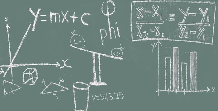 tableau noir recouvert de formules mathématiques