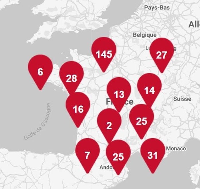 carte de france des implantations pizza hut