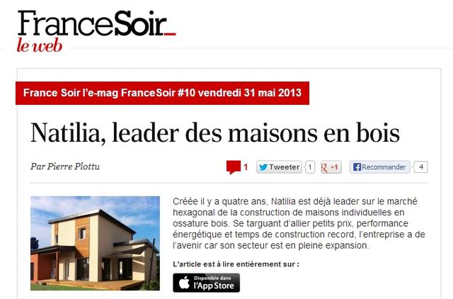 Franchise Natilia Maisons ossature bois article FranceSoir