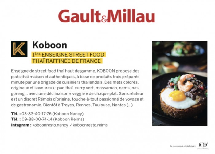 La franchise KOBOON à nouveau récompensée pour la qualité de ses plats