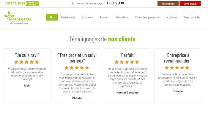 Garden Park Concept mise sur la satisfaction client