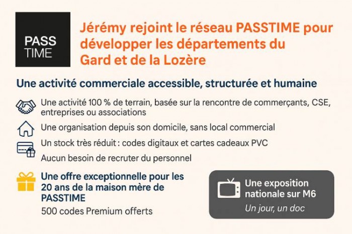 Jérémy rejoint le réseau PASSTIME pour développer les départements du Gard et de la Lozère