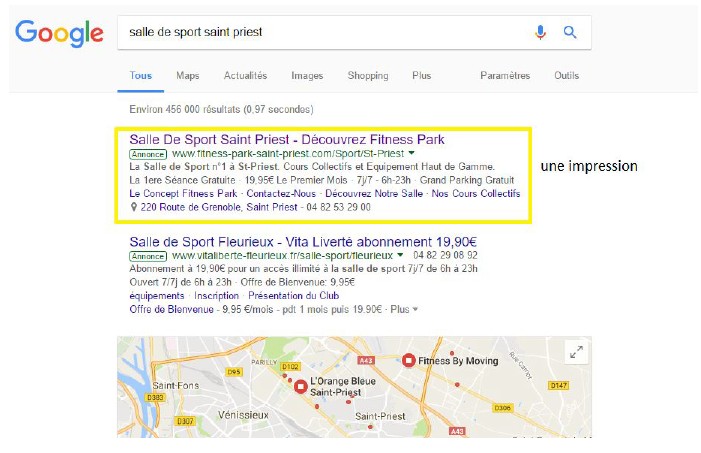 serp google impression adwords recherche salle de sport 