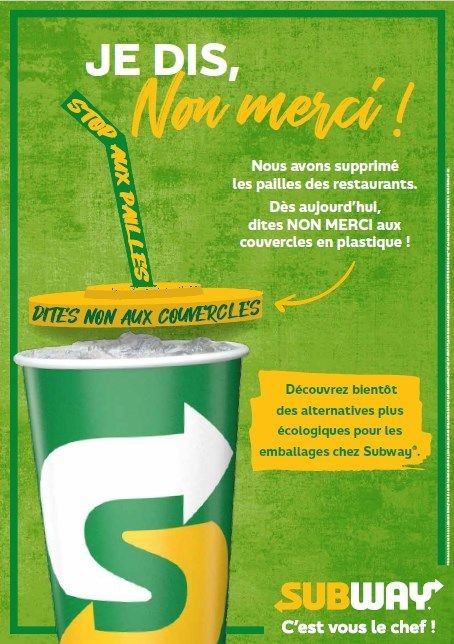 Suppression pailles plastiques Subway 