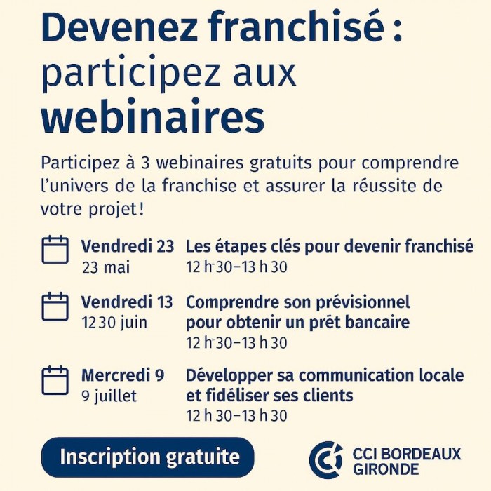 Réussissez votre projet de franchise avec les webinaires de la CCI Bordeaux Gironde